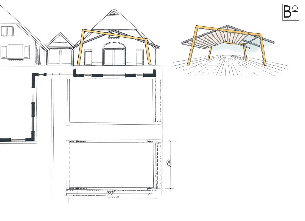 Rendering overkapping vrijstaand op maat