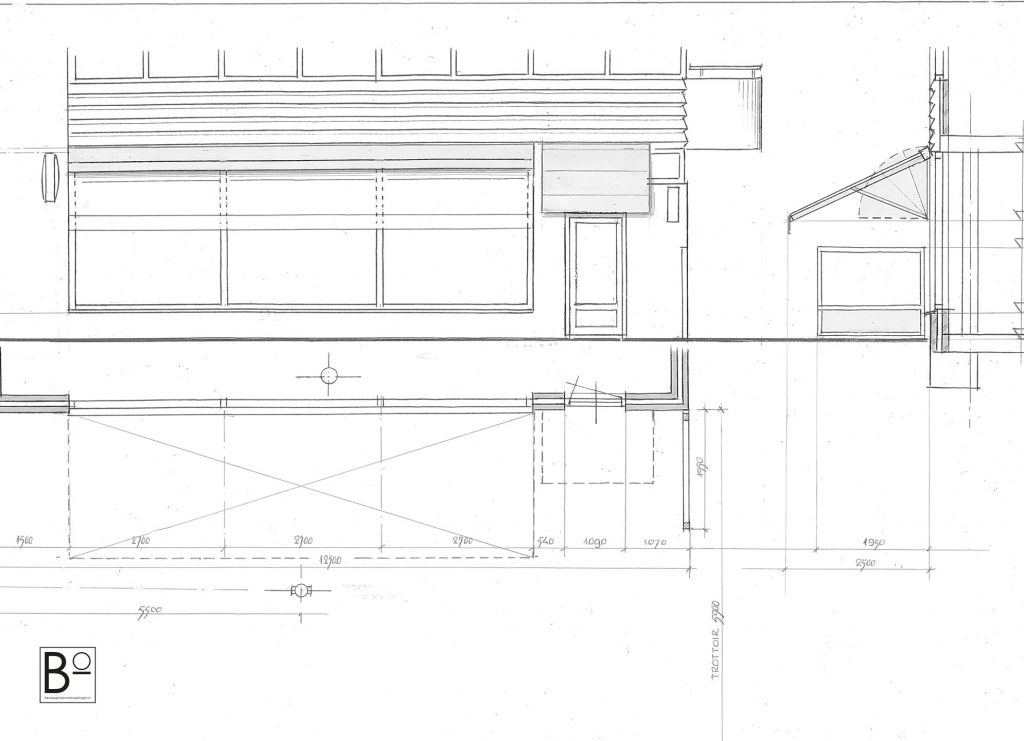 eerste schets van een project met schaararmschermen horeca